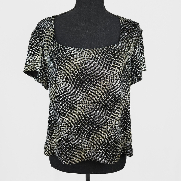 VTG Retro RONNI NICOLE BY OUIDI ShortSleeve Square neck Glitter Blouse - Picture 1 of 7
